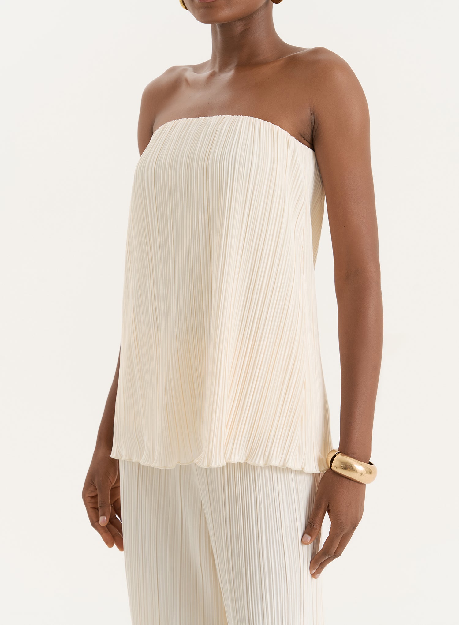 Cream Plisse Bandeau Top